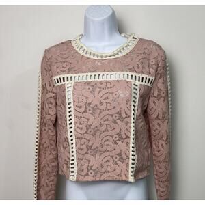 Endless Rose Pink Lace Long Sleeve Cropped Rear Full Zipper Top Sz Medium